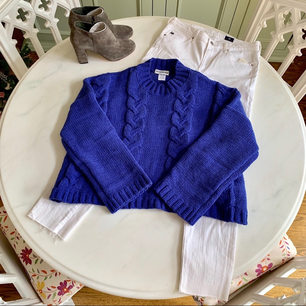 *SOLD* NWOT Cotton Emporium Cable Mock Sweater Blue Sz L - Picture 2 of 7